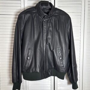 U2 Wear Me Out Mens Black Leather Bomber Jacket Faux Fur Lined Size 42 Vintage